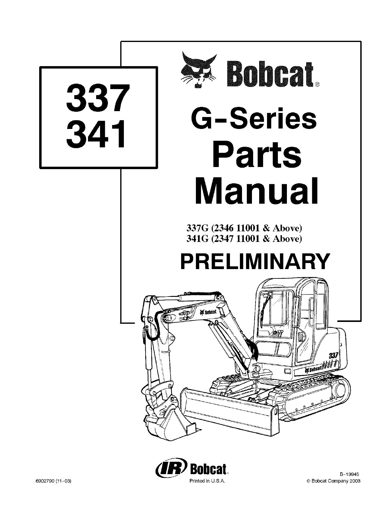 337G 341G Excavator parts manual Bobcat
